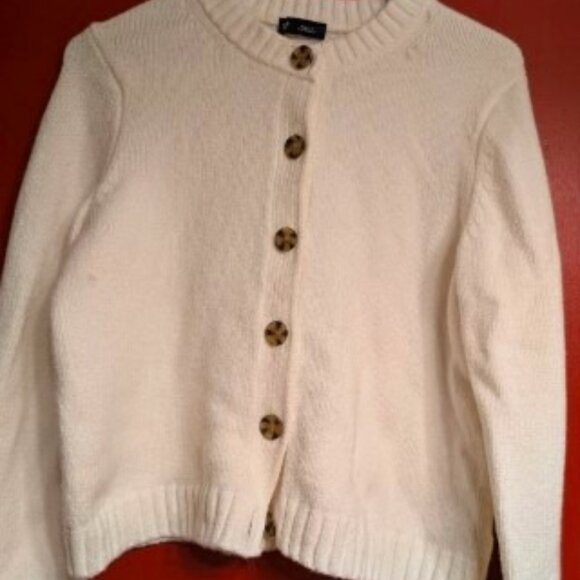 GAP CashSoft Crew Long Sleeve Womens Medium 6 Button Front Ivory Frost - Picture 1 of 14